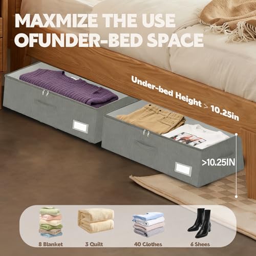 Under Bed Storage with Wheels, 2-Pack Under Bed Storage Containers, No Assemble Required 10 inches Height, Rolling underbed storage Drawers, Underbed Storage Bins for Shoes, Clothes, Blankets, Toys - color: Grey
