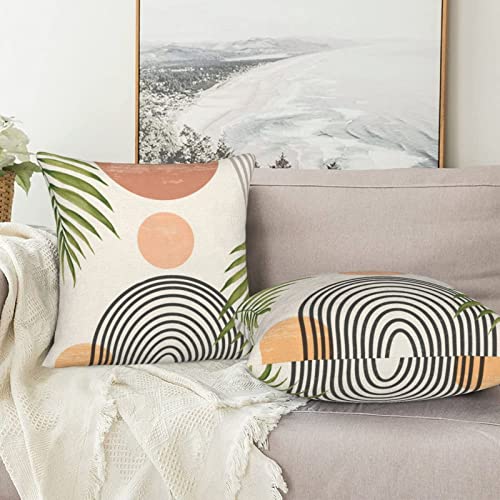 Boho Throw Pillows Covers 16x16 Set of 2, Mid Century Modern Pillow Covers Summer Outdoor Abstact Sunset Decorative Cushion Case for Bed Couch Sofa Home Decor | Modern Throw Pillow Covers Abstact Sunset Decorative Cushion Case For Bed Couch Sofa Home Deco
