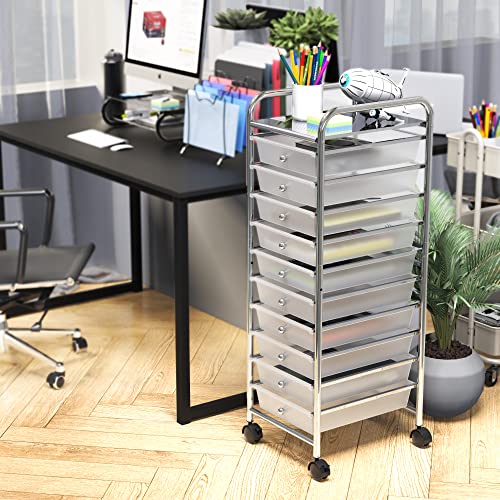 Simple Houseware 10 Drawers Rolling Utility Cart Organizer, Chrome | 1-Column, 36" Height, Lockable Wheels, for School, Office, Art Craft, and Paper Storage - color: Chrome, size: 10 Drawers