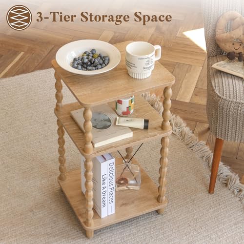 Fultyle End Table, Modern Side Table with 3 Tier Open Shelf, Small Table Bed Side Tables Bedroom for Small Spaces, Living Room and Office (Rustic Walnut) - color: Rustic Walnut