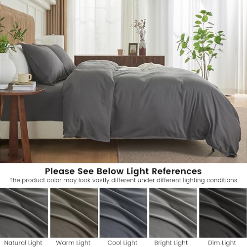 BISELINA French Linen Duvet Cover Set 3pcs with Hidden Zipper Closure Natural Flax Cotton Blend Solid Color Soft Breathable Luxury Farmhouse Bedding - Full Size, Dark Grey - color: Dark Grey, size: Full