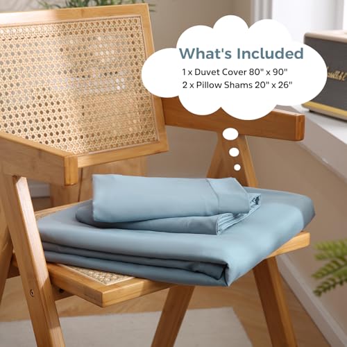 JSD Dusty Blue Duvet Cover Set Full Size | 3 Piece Soft Microfiber Duvet Cover with Pillow Shams Zipper Closure, Comforter Not Included, Oeko-Tex Certified - color: Blue, size: Full