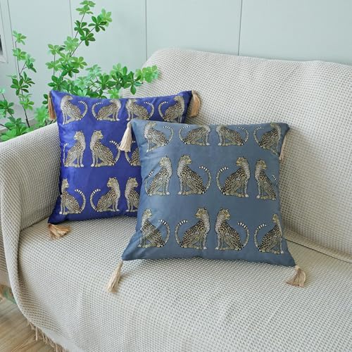 Square Decorative Throw Pillow Cover with Tassels Leopard Pattern Cushion Cover Luxury Style Soft Velvet Pillowcase for Sofa Couch Bedroom (18"x18",Grey) - color: Grey, size: 18" x 18" (Pack of 1)