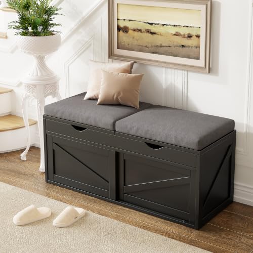 iPormis Shoe Storage Bench,40" Wide 2-Tier Shoe Bench with Padded Seat Cushion and Lift Top Storage,Entryway Bench with Adjustable Shelf,Wooden End of Bed Bench,Black - color: Matte Black