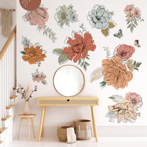 decalmile Boho Flower Bohemian Floral Sun Butterfly Wall Decals Stickers - color: C