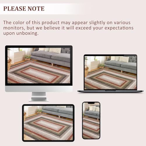Hallway Runner Rug 2x6 Braided Machine Washable Kitchen Rugs | Low Pile Farmhouse Non Slip Stain Resistant Rustic Runners Modern Printed Carpet for Living Room Bedroom, Crimson/Earthy - color: Crimson/Earthy, size: 2' x 6' (Runner)