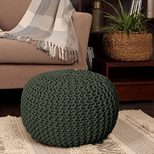 · REDEARTH · Round Pouf Ottoman - Hand Knitted Boho Poof Footrest - Olive | 100% Cotton, 19.5"x19.5"x14"; Doubles as Footstool, Foot Rest; Great for Living Room, Bedroom, Nursery, Patio, Dorm, Lounge - color: Olive, size: 19.5"D x 19.5"W x 14"H