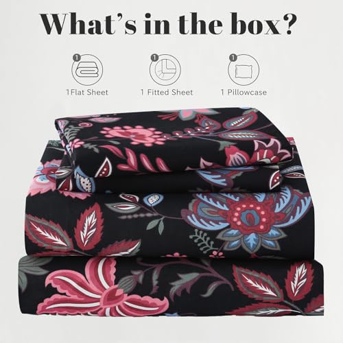 Bedlifes Floral Pattern Bed Sheet Set Twin Size, 16" Deep Pocket 3-Piece | Ultra Soft Microfiber, Breathable & Silky, OEKO-TEX Certified, Easy-Care Machine Washable, 3-Piece, All-Season Spring Bedding - color: Black Red, size: Twin