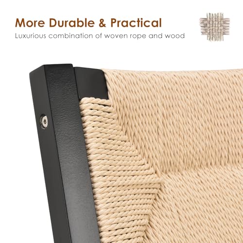 Wood Folding Chairs, Foldable Chairs Wooden Indoor Stackable Dining Chairs for Kitchen & Dining Room Chair Woven Seat & Webbing Back, Dining Chair Set of 2 - color: Black/Natural, Woven Rope