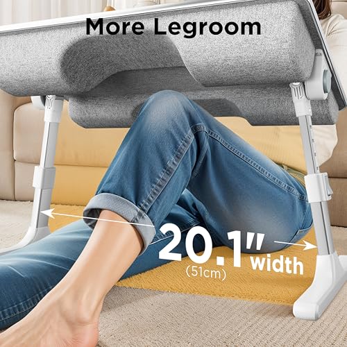 2-in-1 Bed & Lap Desk with Soft Cushion, Adjustable Height & Angle | Wrist Rest, Leather, iPad Holder & Stopper - Foldable Laptop Stand for Bed & Couch, Portable Bed Table Tray for Adults & Kids - color: Gray