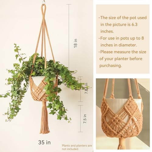 Hanging Planter with Patterns,2Packs Macrame Plant Hangers Indoor Macrame for up to 8 inch Pot Crochet Boho Plant Hanger Holder for Indoor Outdoor with 2S Shaped Stainless Steel Hooks (Caramel) - color: Caramel