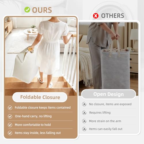 STORAGE MANIAC 3-Pack Large Laundry Hamper, 100L (26.4 Gal) Collapsible Laundry Basket with Bamboo Handles, Freestanding Waterproof Clothes Hamper for Laundry Room, Bedroom, Dorm, Towels, White - color: White, size: 100L x 3