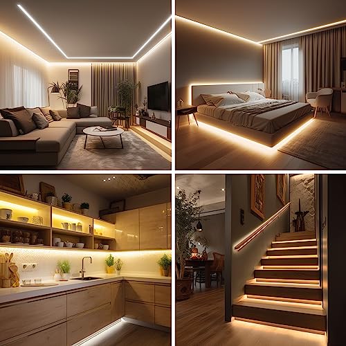 Pandery COB LED Strip Lights Warm White,24V Dimmable led Light Strip KIT with Remote and app Control,2700K 9.84FT/3m 8mm Wide Ra>90 Cuttable Flexible Strip Lights for Bedroom,Wardrobe,Cabinet - color: 2700K Warm white, size: 9.84FT