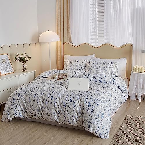 LifeTB Boho Floral Duvet Cover Twin Soft Cotton Blue Floral Bedding Sets Vintage Style Chic Flower Botanical Aesthetic Floral Comforter with Zipper Closure Twin(68''x86'') - color: A2# Chic Blue Floral, size: Twin(68"x86")