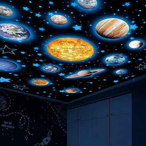 Solar System Wall Decals Glow in The Dark Stars 780 PCS, Glowing Planets Stickers for Ceiling, Nursery Wall Stickers for Bedroom, Kids Room Decorations (Blue) - color: Solar System(blue)