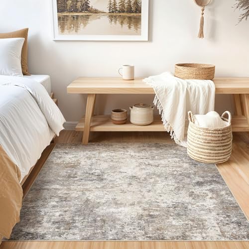 UERMEI Square Area Rugs : Washable 5x5 Neutral Modern Abstract Carpet for Living Room Bedroom - Soft Floor Mat with Non Slip Backing for Kitchen Nursery Dorms Farmhouse Home Decor - Brown Grey - color: Brown Grey, size: 5' x 5' (Square)