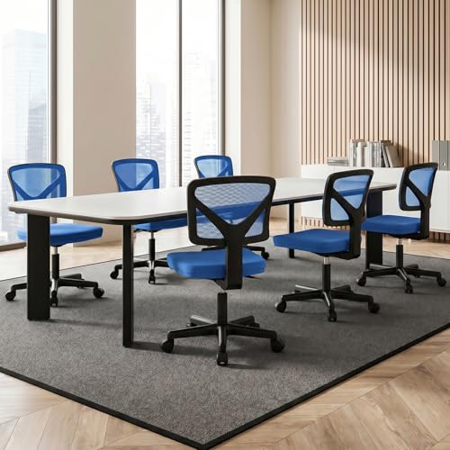 OLIXIS Armless Home Office Chair, Ergonomic Small Desk Chair | Mesh Back, Removable Washable Foam Cushion, Height Adjustable, Rolling Swivel Wheels, Small Space, Blue - color: Blue