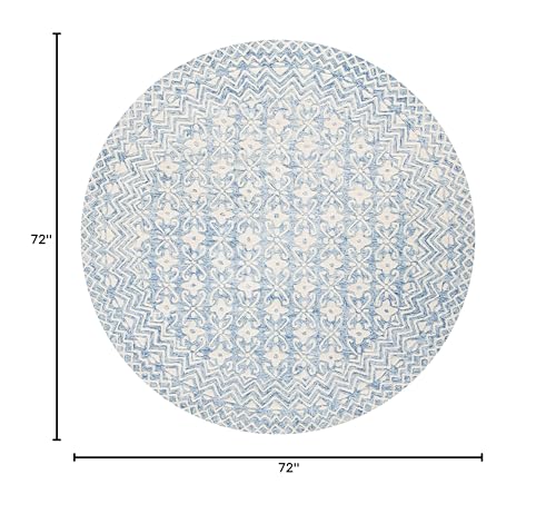 SAFAVIEH Blossom Collection Area Rug - 6' Round, Blue & Ivory, Handmade Wool, Ideal for High Traffic Areas in Living Room, Bedroom (BLM114M) - color: Blue/Ivory, size: 6' (Round)