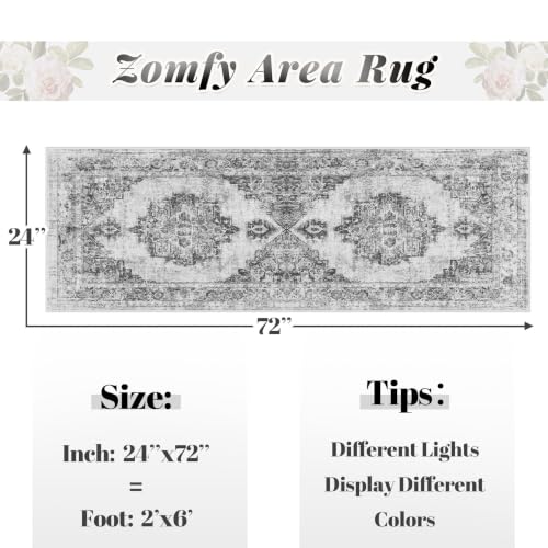 Area Rug 2x6 Runner Rugs: Washable Vintage Hallway Rug Indoor Medallion Rugs Low Pile Distressed Floor Carpet Retro Accent Rug for Kitchen Bedroom Bathroom Dining Room(Black, 2'x6') - color: Black, size: 2' x 6' (Rectangular)