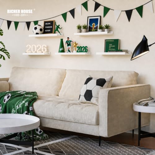 RICHER HOUSE 5-Set Floating Shelves with Lip, White Wall Mounted Wood Shelf | Display Picture Ledge Shelf, Anti-drop lip Shelf for Room Wall Decor, Bedroom Bathroom Storage Nursery Books, Easy Setup 16in - color: White