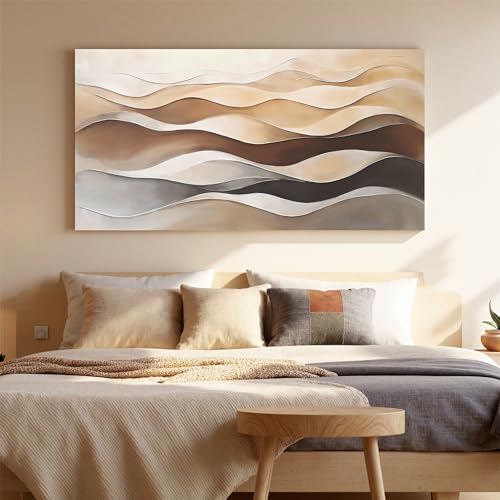 Abstract Art Decor Print Brown White Wall Art Painting Wavy Stripes Canvas Art Wall Decor Prints Minimalist Abstract Aesthetic Wall Decor Picture For Living Room Bedroom Kitchen Office Artwork 24"×48" - color: LAI-11A, size: 48"L x 24"W