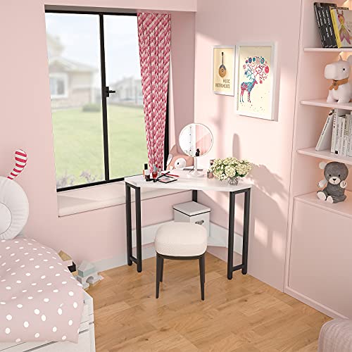Corner Desk Small Desk with Outlets Corner Table for Small Space, Computer Desk with USB Ports Triangle Desk with Storage for Home Office, Workstation, Living Room, Bedroom, White - color: White