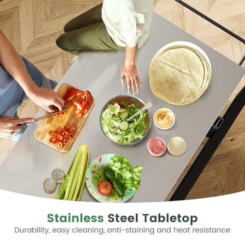 Dripex 41'' Kitchen Islands Foldable with Stainless Steel Top & Seating, Rolling Island Table for Kitchen with Drop Leaf, Bar Stool, Power Outlet, Adjustable Storage Shelves, Spice Rack, Black - color: Black
