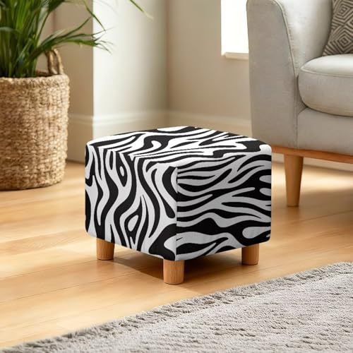 Zebra Stripe Print Ottoman Cover Square, Stretch Ottoman Cover, Anti Dust Ottomans Slipcover Square Washable Foot Stool Covers with Elastic Bottom - color: Zebra Stripe
