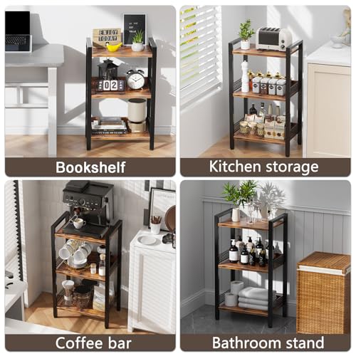 3-Tier Book Shelf, Bookcase with a Back Panel, Storage Shelves for Bedroom, Living Room & Home Storage (Brown Black) - color: Brown Black