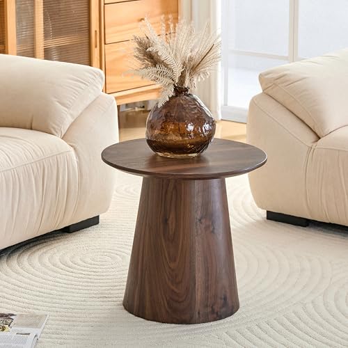 Walnut Coffee Table, 19.6" Small Coffee Table, Natural Walnut Grain Round Tabletop with Wooden Cone Base, Mid Century Tall End Table & Accent Couch Table Ideal for Living Room, Apartment, Small Space - color: 19.6" Walnut Coffee Table