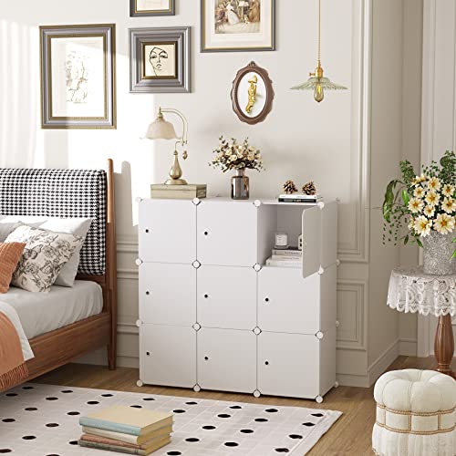 C&AHOME 9-Cube Storage Organizer with Door Cube Shelf Closet Cabinet Milky | DIY Plastic Modular Bookshelf, Stackable Clothes Storage Shelving Ideal for Home, Bedroom - color: Milky, size: 9-Cube