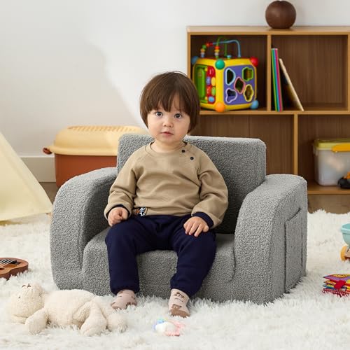 Toddler Couch, 2-in-1 Toddler Chairs Comfy 1-3 Years Old, Toddler Chair for Girls and Boys, Kids Couch Bed Fold Out, Convertible Baby Sofa to Lounge Chair for Playing, Reading, Napping, Grey - color: Grey, size: Standard