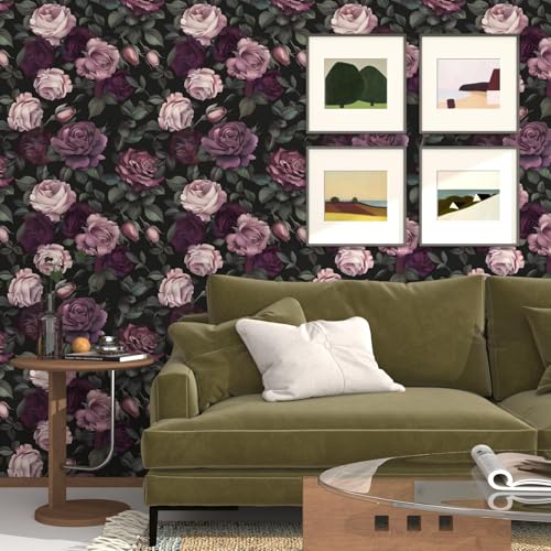 Dark Vintage Floral Peel and Stick Wallpaper 17.5" x 118",Purple | Self Adhesive/Removable/Waterproof/Thick Vinyl Contact Paper for Bathroom Bedroom Shelf Cabinet Drawer,Prepasted,Easy Peel - color: Pink/Purple, size: 118" x 17.5"