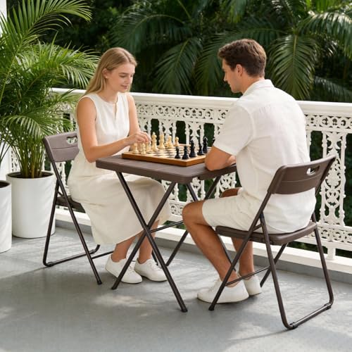Folding Table 2 Pack, Portable Square Foldable Table No Assembly, Heavy Duty Steel Frame Indoor Outdoor Camping Patio Table, Picnic Card Table for Backyard, RV, Small Spaces - color: Coffee, size: 27inch-2 Pack