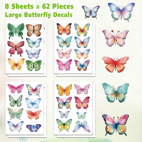 AOWDIAO 62 Large Butterfly Wall Decals - Peel and Stick Vinyl Wall Stickers for Room Decor, Safe for Walls, Repositionable - style: Large Butterfly