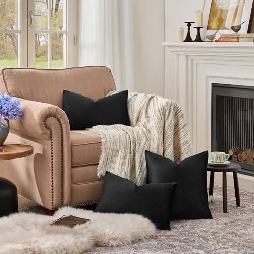 GIGIZAZA Black Velvet Pillow Covers 12x20 Decorative Pillows Pack of 2 | Lumbar Throw Pillows for Couch Sofa,280gsm Soft Textured Fabric,Modern Pillowcases,Luxury Cushion Covers - color: Black, size: 20" x 12" (Pack of 2)