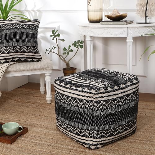 · REDEARTH · Pouf with Filler Cube Bean Bag Pouffe - Ziggurat Obsession Black - color: Ziggurat Obsession Black With Filler