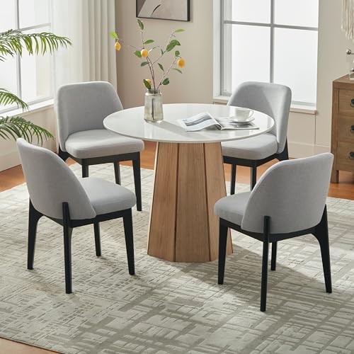 VKNOW Upholstered Wood Dining Chairs Set of 4 with Modern Fabric, Grey | Modern Dining Room Chairs with Wood Legs, Kitchen Chairs for Restaurant, Living Room, No Wobble - color: Grey-black Leg, size: 4 PCS