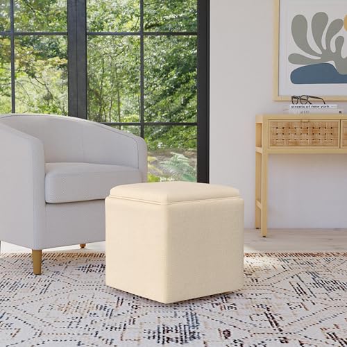 HomePop 17.5" Storage Ottoman with Tray Top - Cream Woven - color: Cream Woven