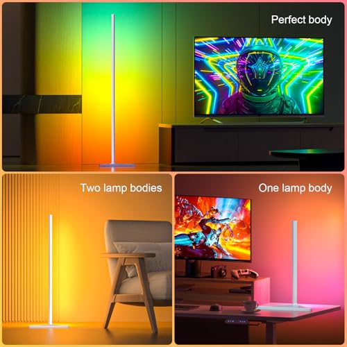 MIHEAL Corner Floor Lamp - Smart RGB LED Corner Lamp with App and Remote Control, 16 Million Colors & 68+ Scene, Music Sync, Timer Setting -for Living Rooms, Bedrooms, and Gaming Rooms - color: White, size: 1pcs