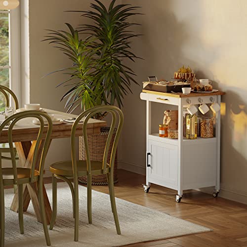 Qsun Rolling Microwave Cart with Storage, White | Microwave cart with wheels, Small Home Coffee Bar, Microwave Stand, Rolling Kitchen Cart with Side Hook - size: White