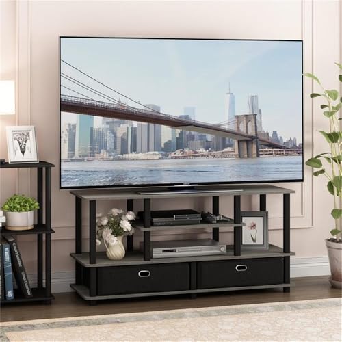 Furinno JAYA Large Stand for up to 55-Inch TV, French Oak, 47. 63(W) x 15. 55(H) x 22. 79(D) Inches., Grey/Black - color: French Oak Grey/Black/Black, size: For 55" TV, Plastic Frame