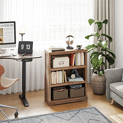 LINSY HOME 3-Tier Bookshelf Display Storage Shelves Farmhouse Bookshelf for Home Office, Living Room, Bed Room - Dark Brown - color: Dark Brown, size: 3 Shelf Standard 39"H