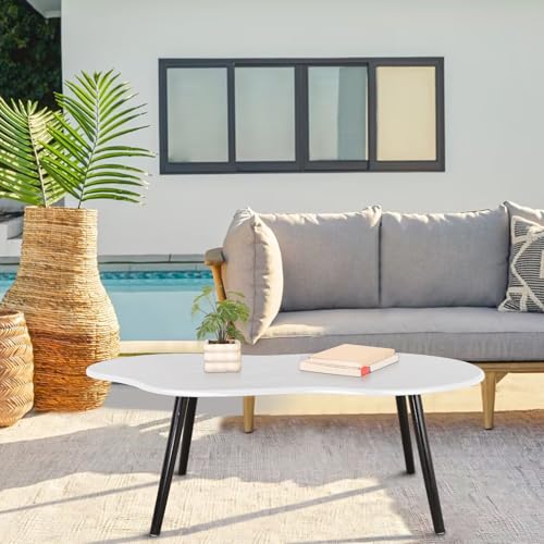 Small Coffee Table Cloud Shaped Irregular Center Table for Living Room Unique White Wood Grain Top Floor Table for Small Space Apartment - color: White