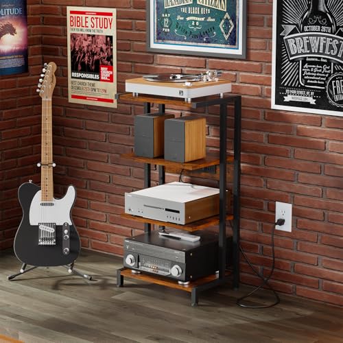 X-cosrack 16.5" Game Console Shelf, Small 4-Tier Video Gaming Consoles Stand with Outlet, Narrow Stereo Cabinet AV Media Stand, Corner Audio Rack for PS5,Xbox,Game Console,TV Box,WiFi Router - style: Outlet