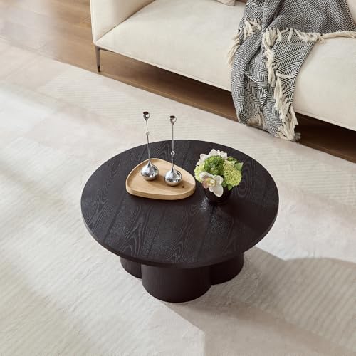 33.07 Inch Round Coffee Table, Modern Accent Tea Table for Bedroom, Living Room, Office, Apartment - Black - color: 33.07" Floral-black