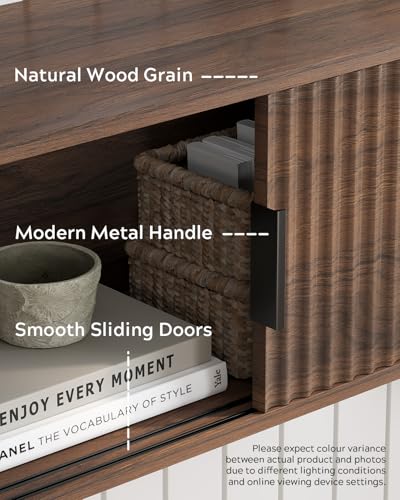 Floating Nightstand with Sliding Doors, Modern Fluted Large Night Stand Storage Shelf Wall Mounted Bedside Tables for Bedroom, Brown - color: Brown, size: 1 PC