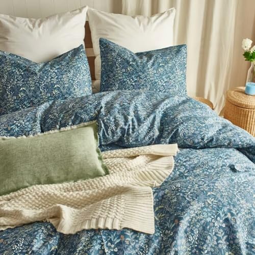 MKXI Blue Duvet Cover Twin Yellow Flower Print Bedding Sets Chic Floral Comforter Cover Botanical Bedroom Collection Cotton 1 Duvet Cover with 2 Pillowcases - color: 001 Blue, size: Twin