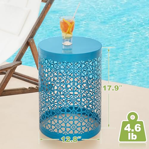 HFHOME Set of 3 Heavy-Duty Round End Table, Side Table, Coffee Table for Indoor Multifunctional Use, Outdoor Decorative Garden Stool Plant Stand-Blue - color: Flower Blue