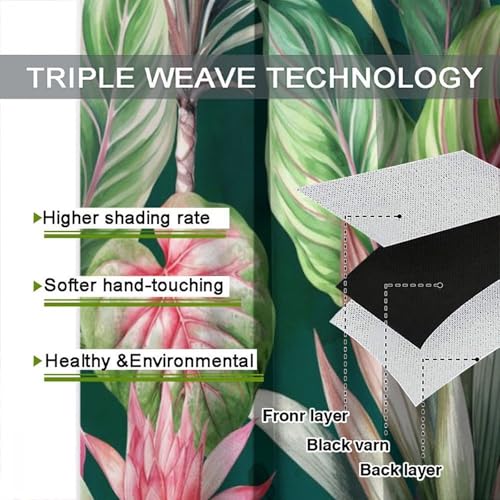 Tropical Palm Leaf Curtains, Pink Green Summer Monstera Leaves Jungle Plant Window Treatments Drapes for Bedroom Living Room Apartment 42" W X 45" L(No Blackout) - color: Flamingo-10, size: 20.5"W x 45"L (Pack of 2)